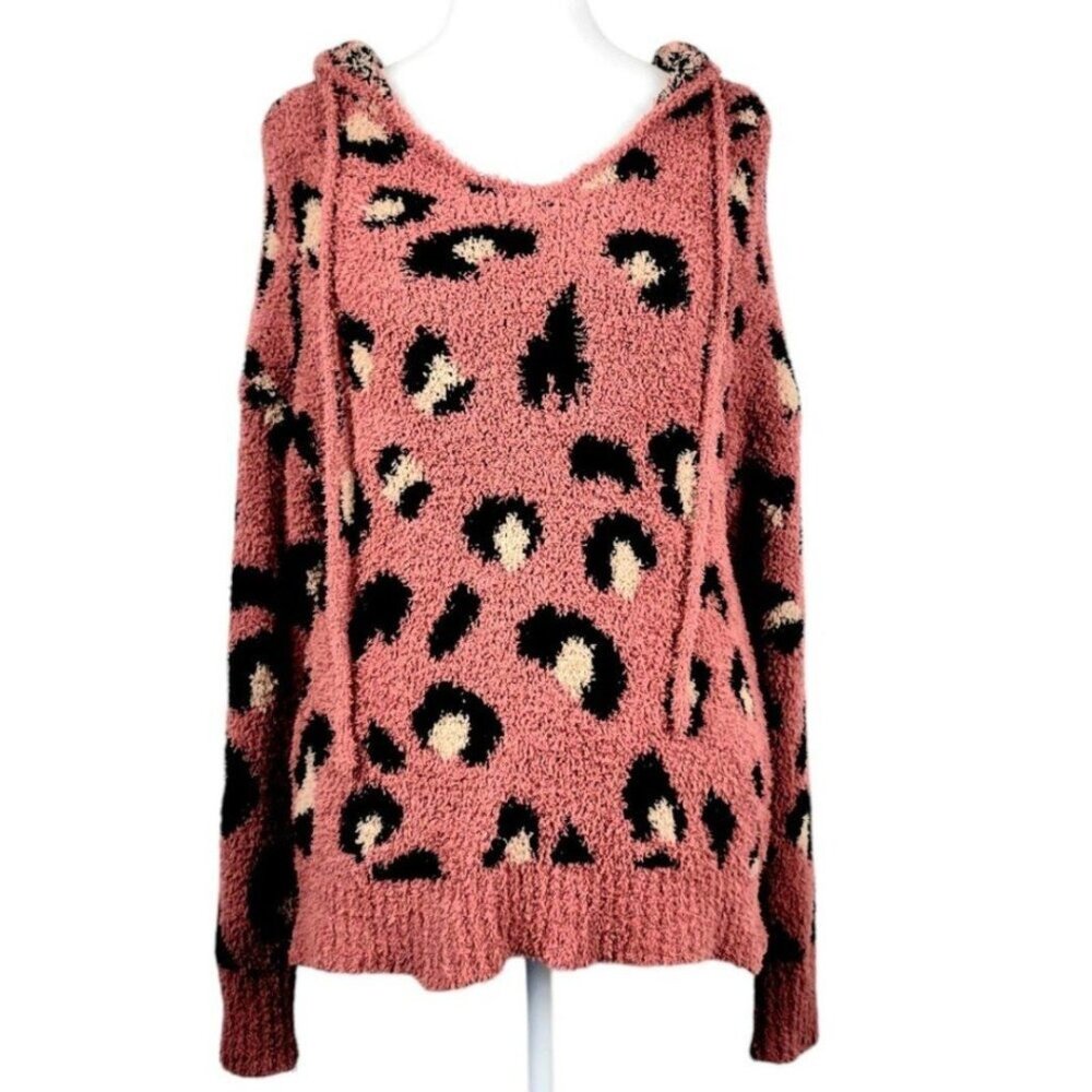 Womens/Juniors S New In Plush Muave Animal Print V-Neck Hooded Pullover Sweater